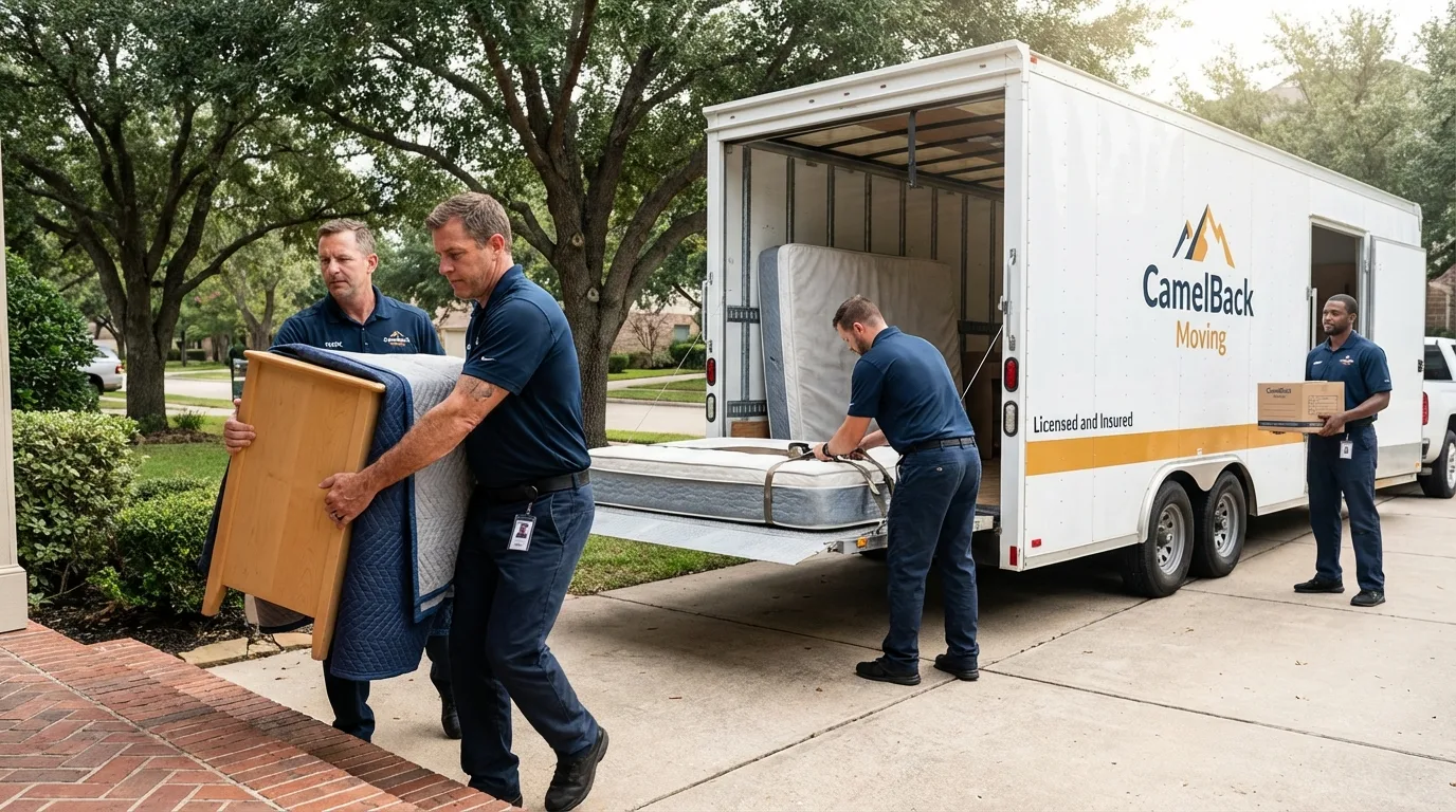 Crew loading residential truck for cross-state move from Junction, UT