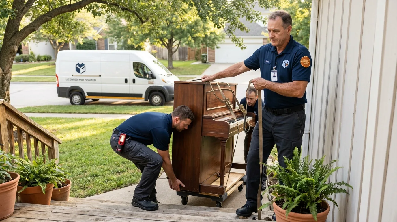 Licensed piano movers securing grand piano in Junction, UT